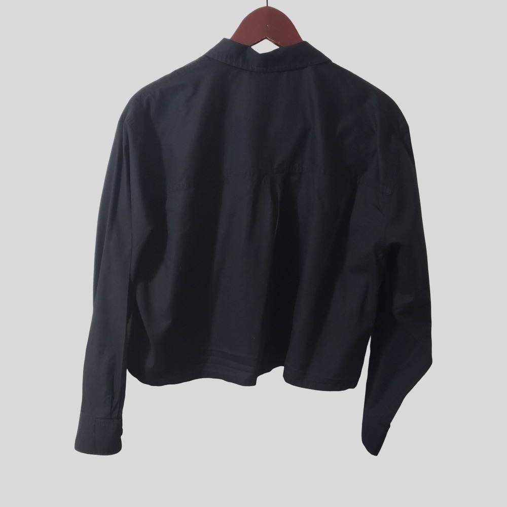 Everlane Womens Black Cotton Boxy Cropped Button Down Shirt Large Long Sleeve - Picture 3 of 9